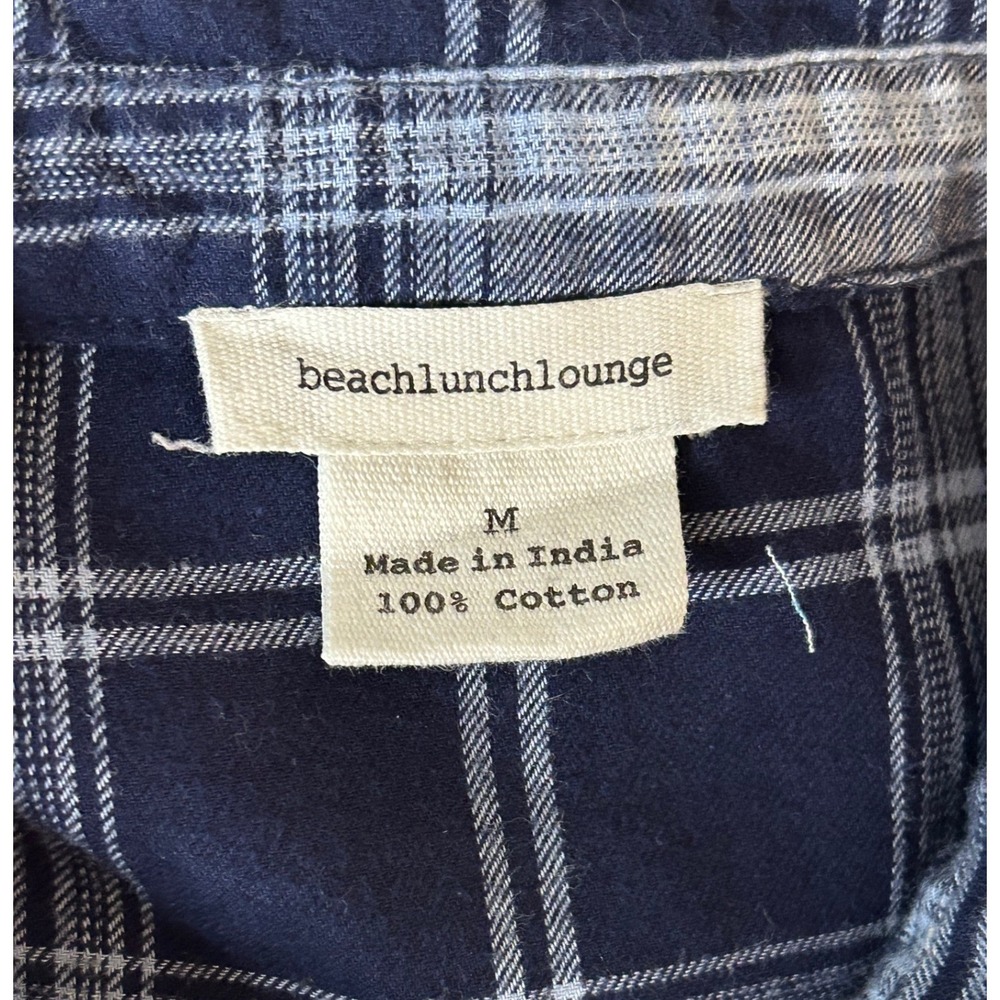 Beachlunchlounge Plaid Flannel Shirt Blue Balloon Button Down Cotton M - Picture 7 of 10
